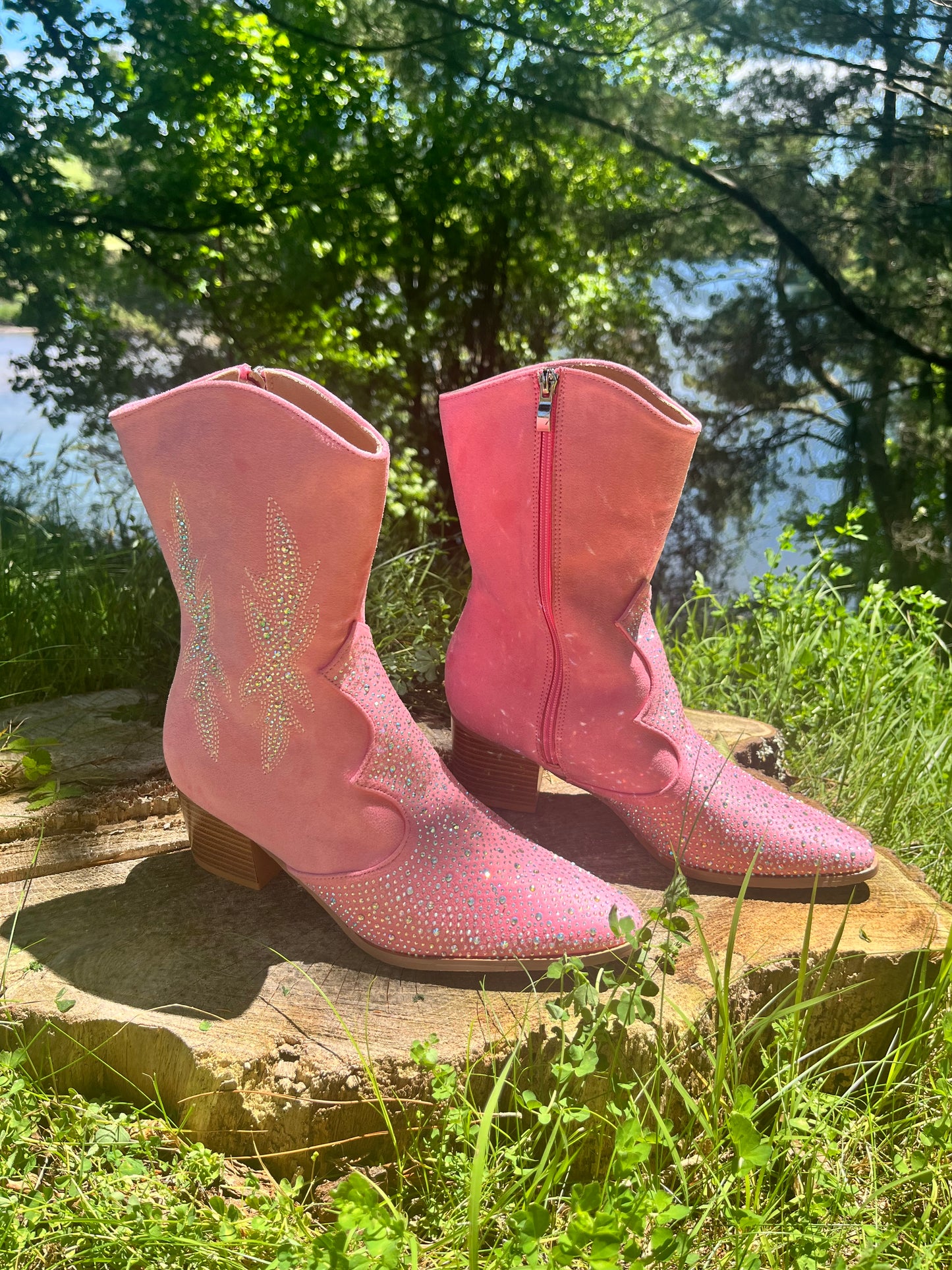 Pink Rhinestone Knee High Cowgirl Boots