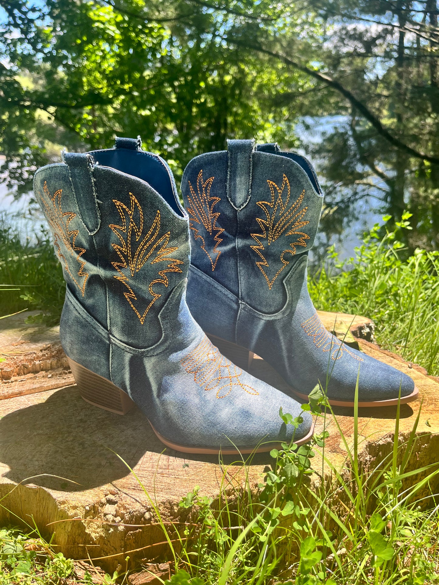 Blue Denim Look Cowgirl Boots