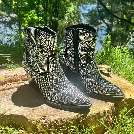 Black Rhinestone Ankle Cowgirl Boots
