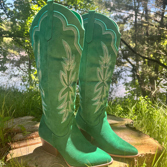 Green Knee High Cowgirl Boots