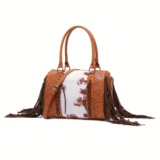 Brown Cowgirl Tote Bag With Fringes