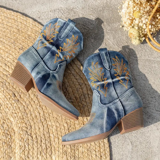 Blue Denim Look Cowgirl Boots